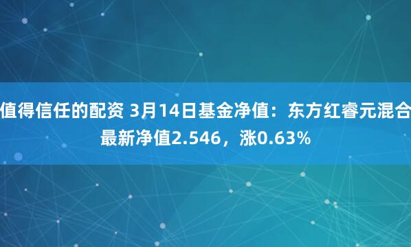 值得信任的配资 3月14日基金净值：东方红睿元混合最新净值2.546，涨0.63%